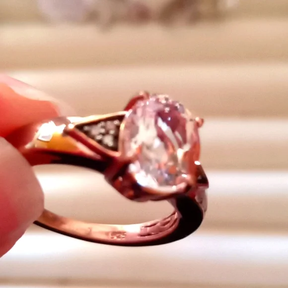 PINK MORGANITE, NATURAL CHAMPAGNE DIAMOND ACCENT RING - Picture 4 of 7